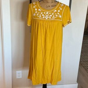 Old Navy Mustard Embroidered Midi Dress
